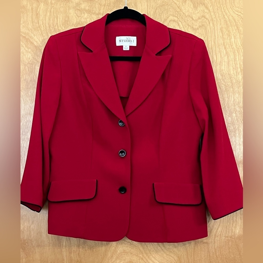 Studio1 Red 3/4 Sleeve Blazer 8